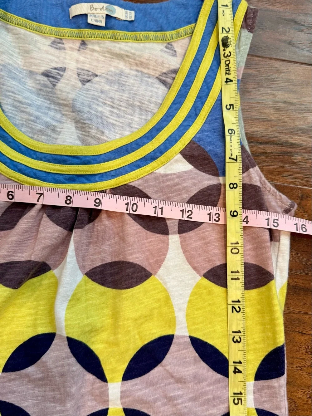Boden Blue & Yellow Geometric Print Knit Sleeveless Shirt Dress Size 4 - Picture 5 of 7